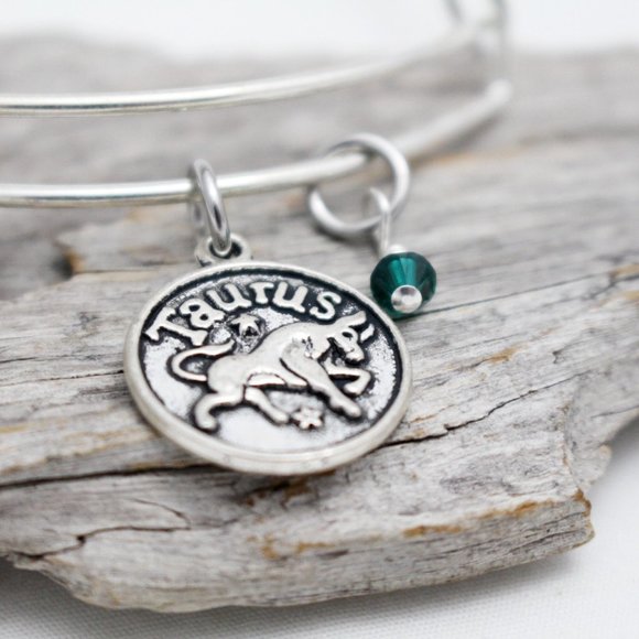 May Taurus Adjustable Charm Bangle - Handmade Zodiac Bracelet - Picture 4 of 11